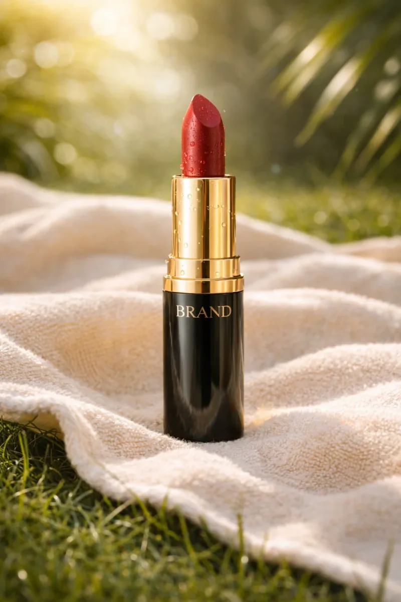 Luxury Makeup Product on Towel in Grass by AI king