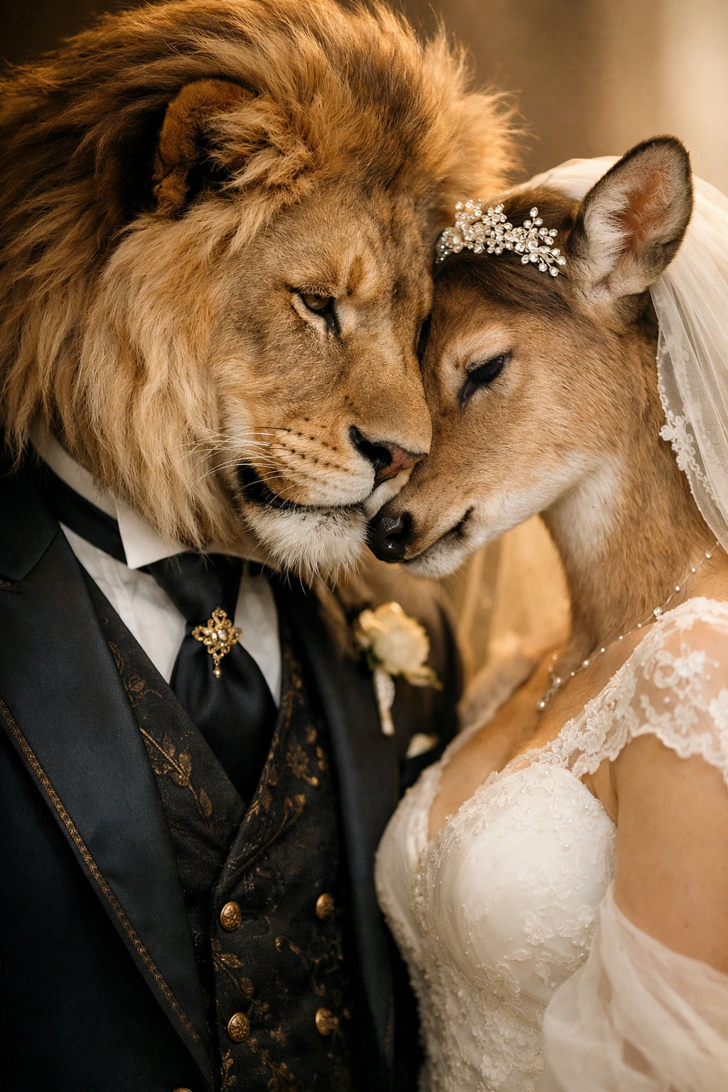 Lion and Deer Wedding Portrait by AI king