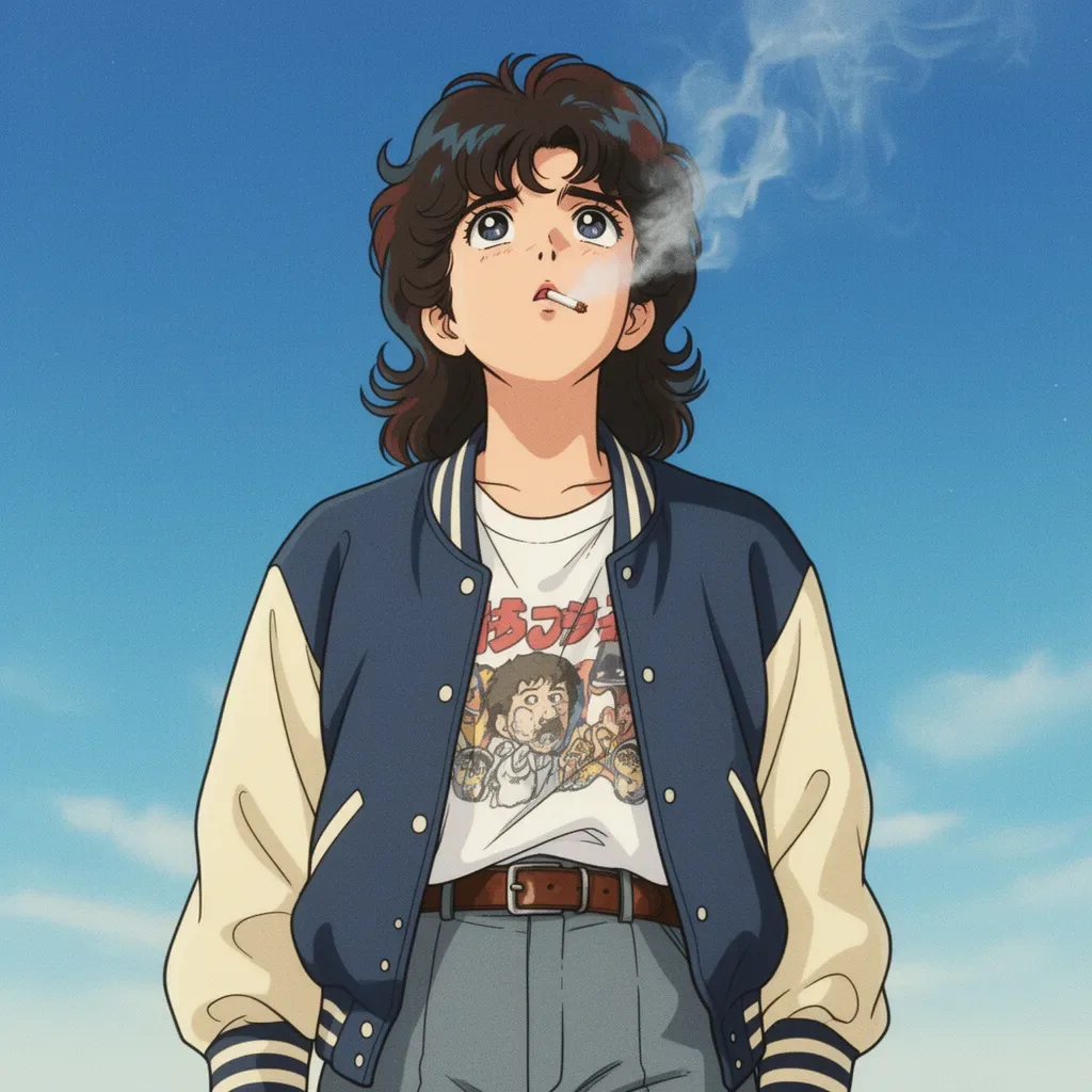80s anime style close frontal portrait of by AVA ART