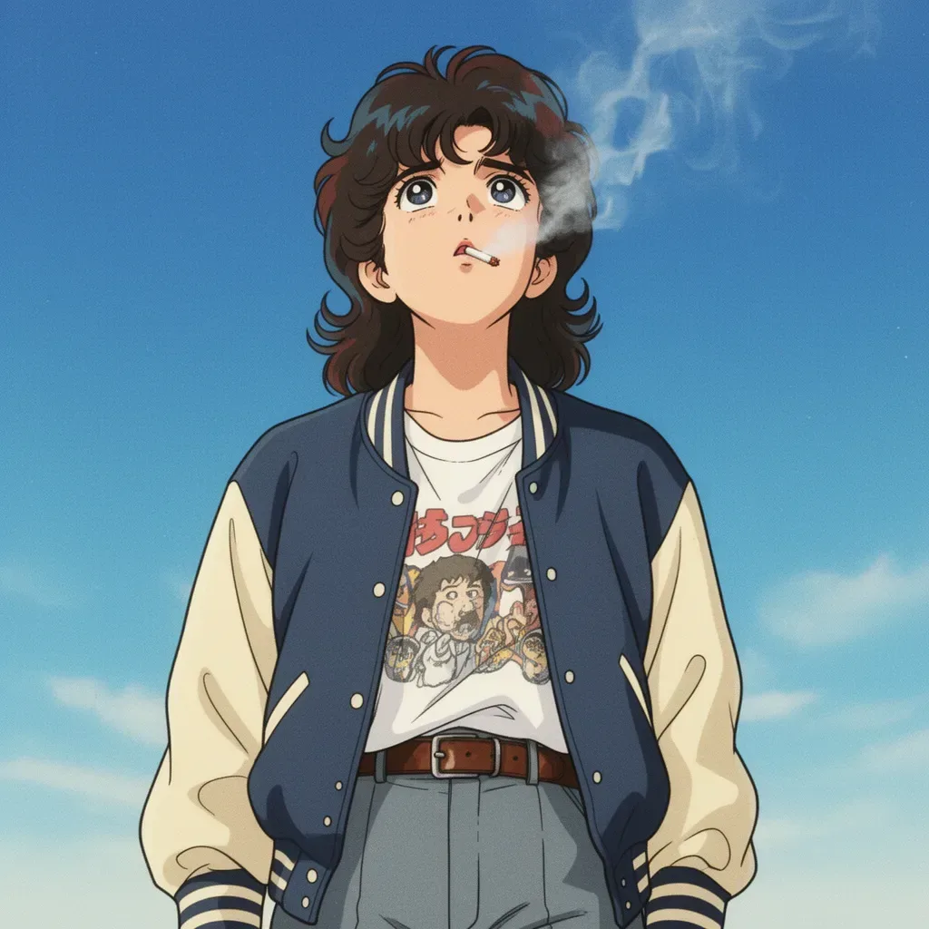 80s anime style close frontal portrait of by AVA ART