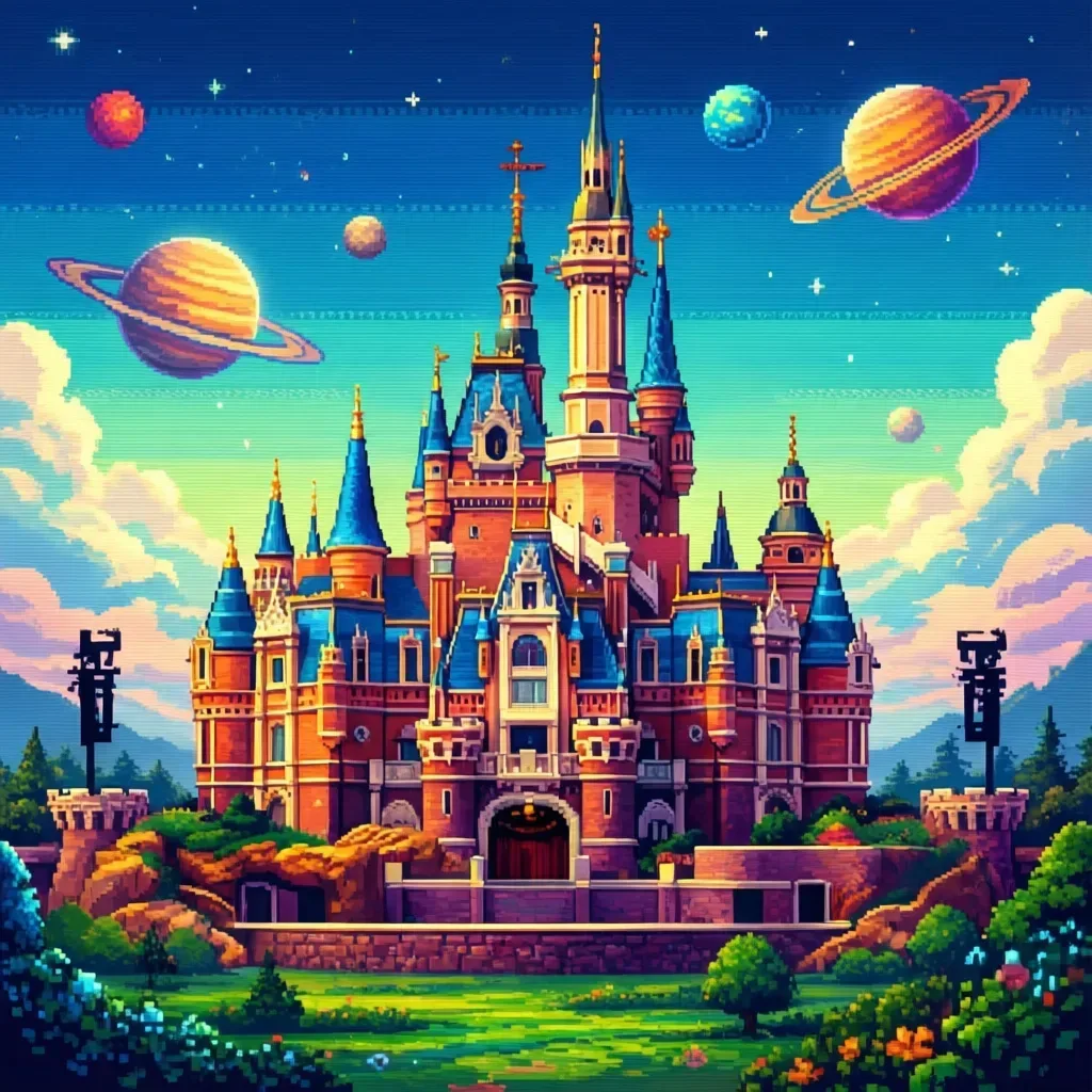 8-bit–style castle with tall towers by Marcelix