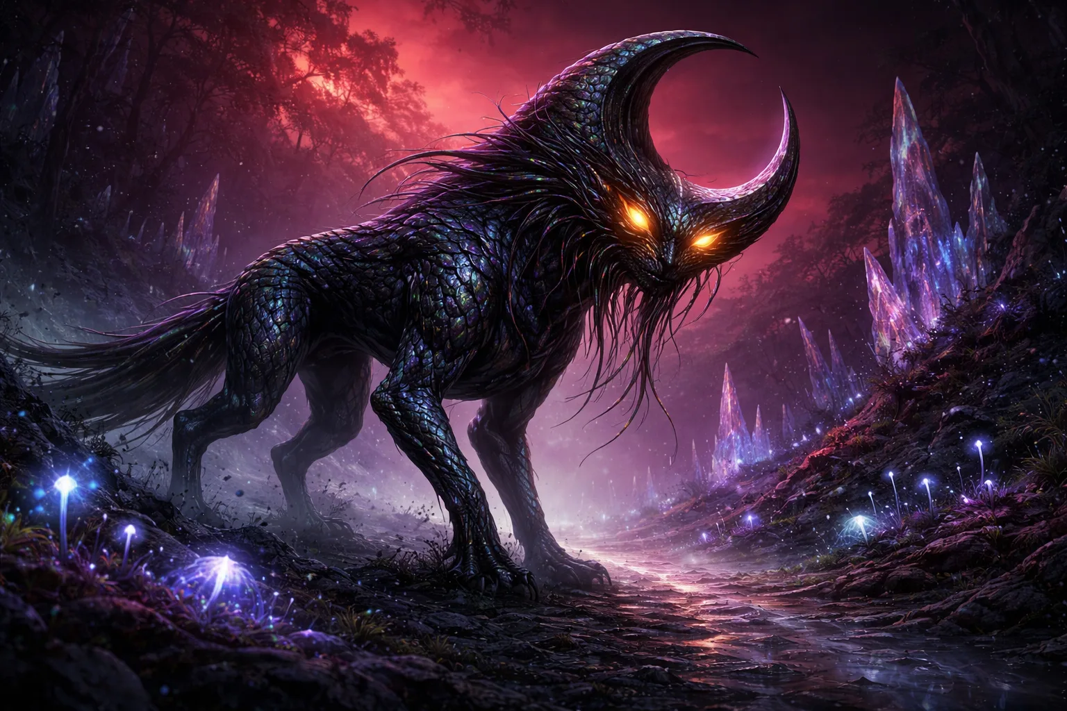 A quadrupedal alien covered in iridescent, scale-like by elmassaoudy hamza