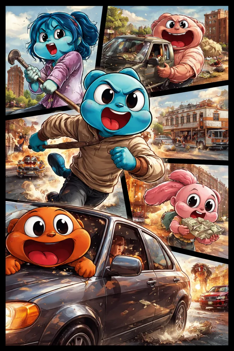GTA game poster, featuring characters from Gumball by Hajar Eddal