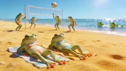 Realistic frogs Beach Day