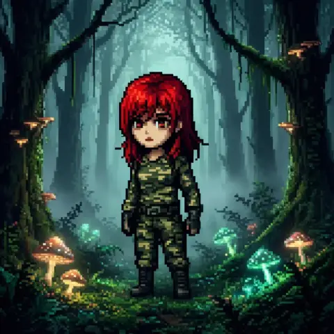 Red hair retro pixel-art game