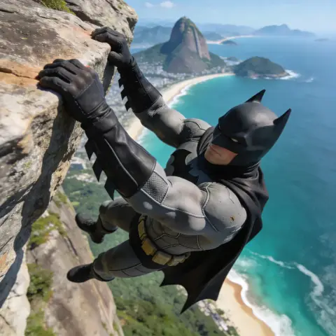 Spider Man hanging from Pedra da Gávea rock